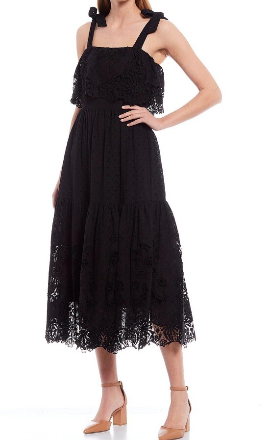 ANTONIO MELANI SIRI NOVELTY DRESS MIDI EMBROIDERED EYELET FLORAL BLACK SIZE 8