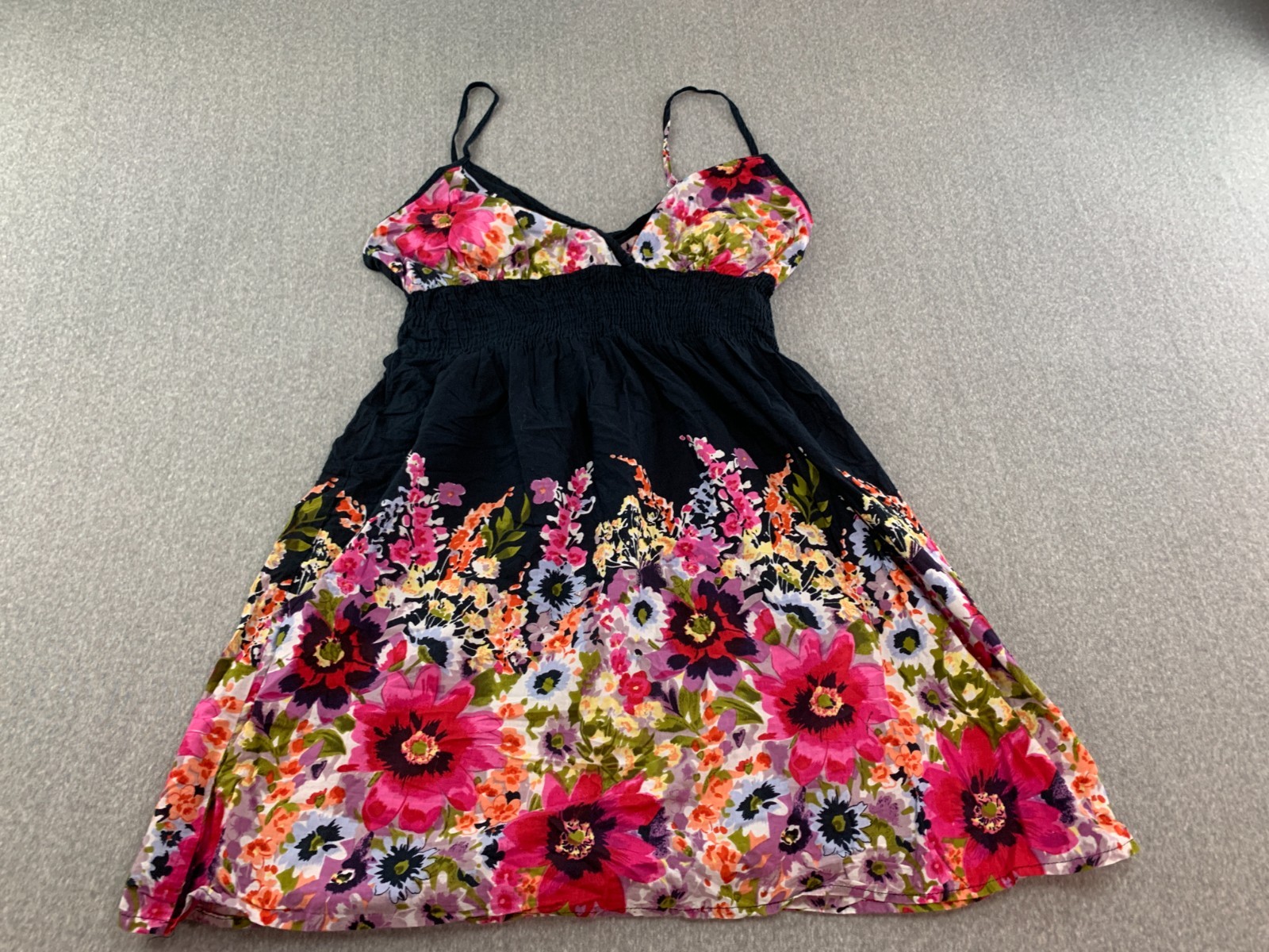 Romantic Floral Smocked Waist Sundress Womens M* Blue Pink Cottage Lightweight