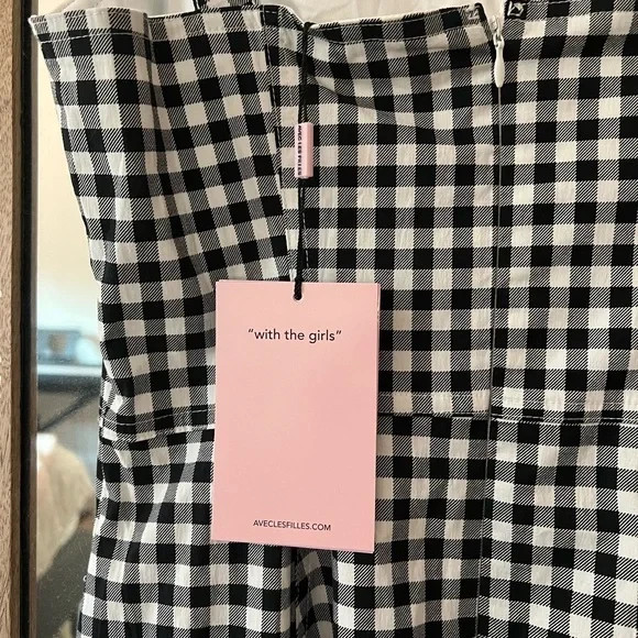 AVEC LES FILLES Fit & Flare Sweetheart Midi Dress Gingham Black & White Size 4