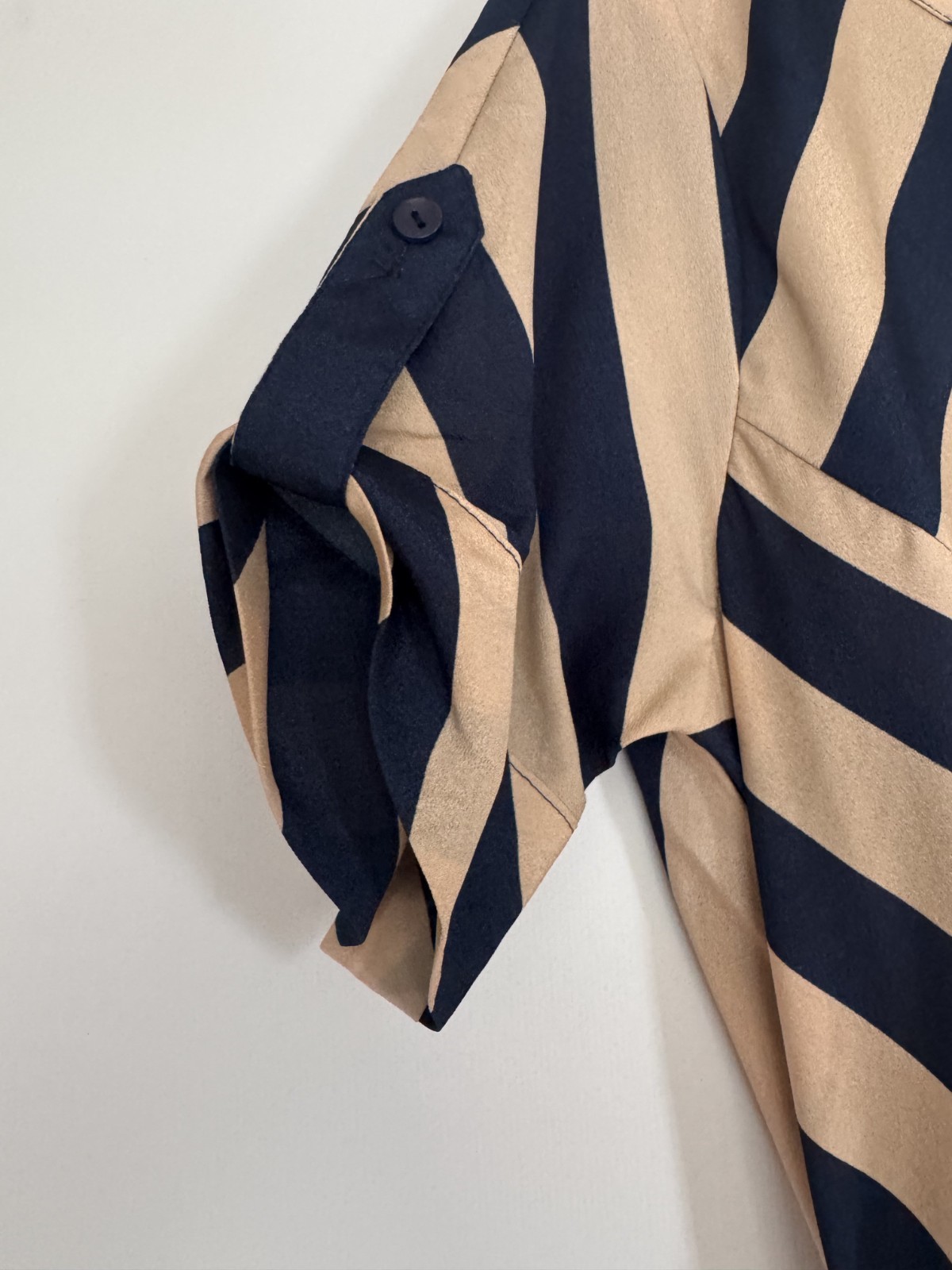 Diane Von Furstenberg DVF Silk Striped Dress Beige Blue Tie Waist Women Size 2