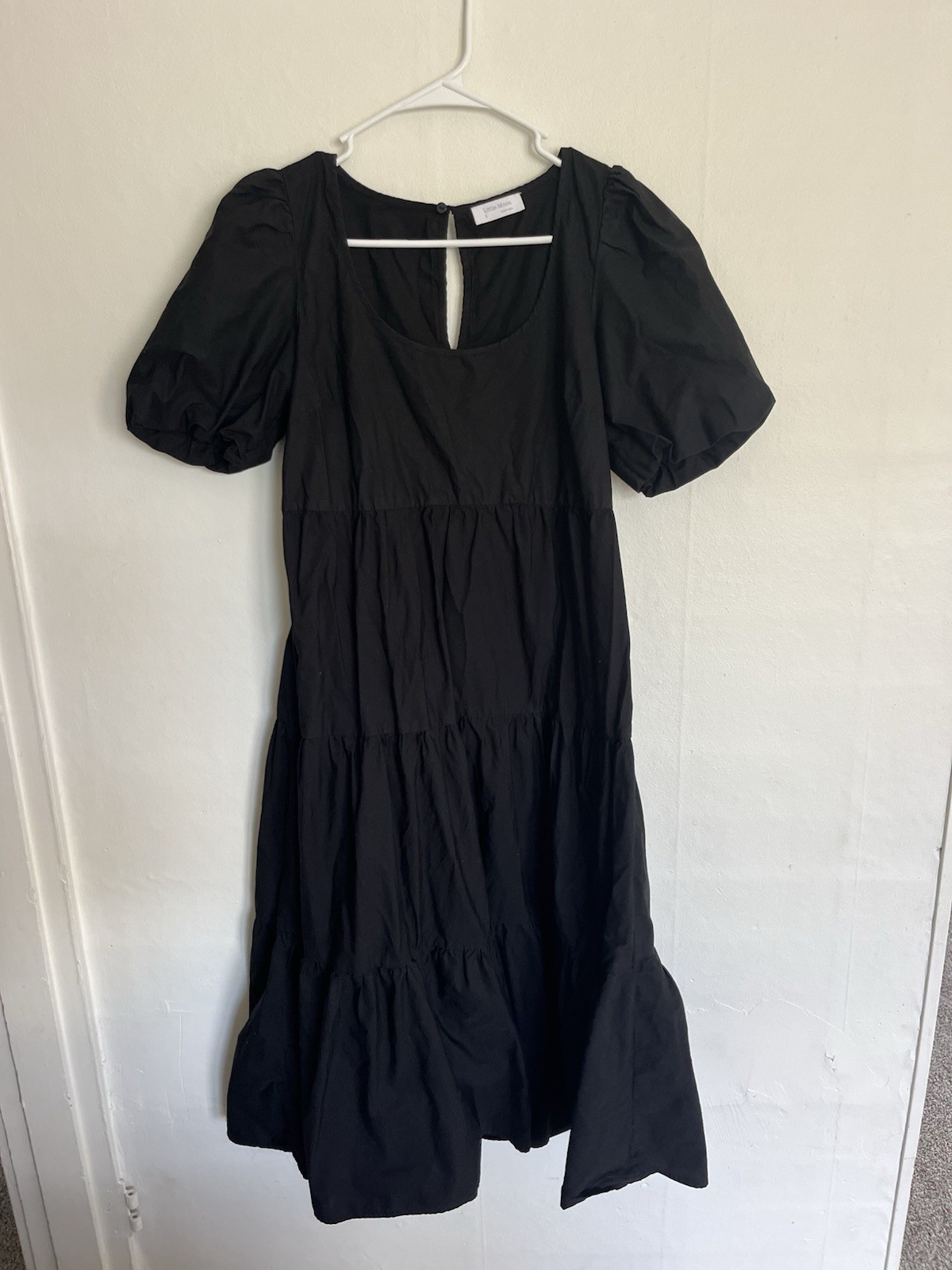 Little Moon Black Puff Sleeve Cenote Poplin Dress