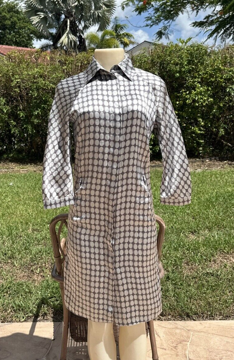 MALO GRAYS SILK PRINT BUTTON FRONT 3/4 SLEEVES CASUAL DRESS Sz 40 MADE IN ITALY