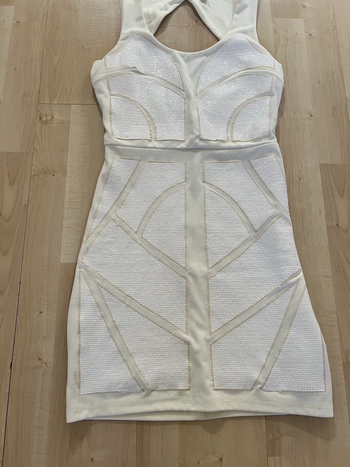 En Creme Sleeveless Cutout Sequin Bodycon Dress Womens Small Stretch White Cream