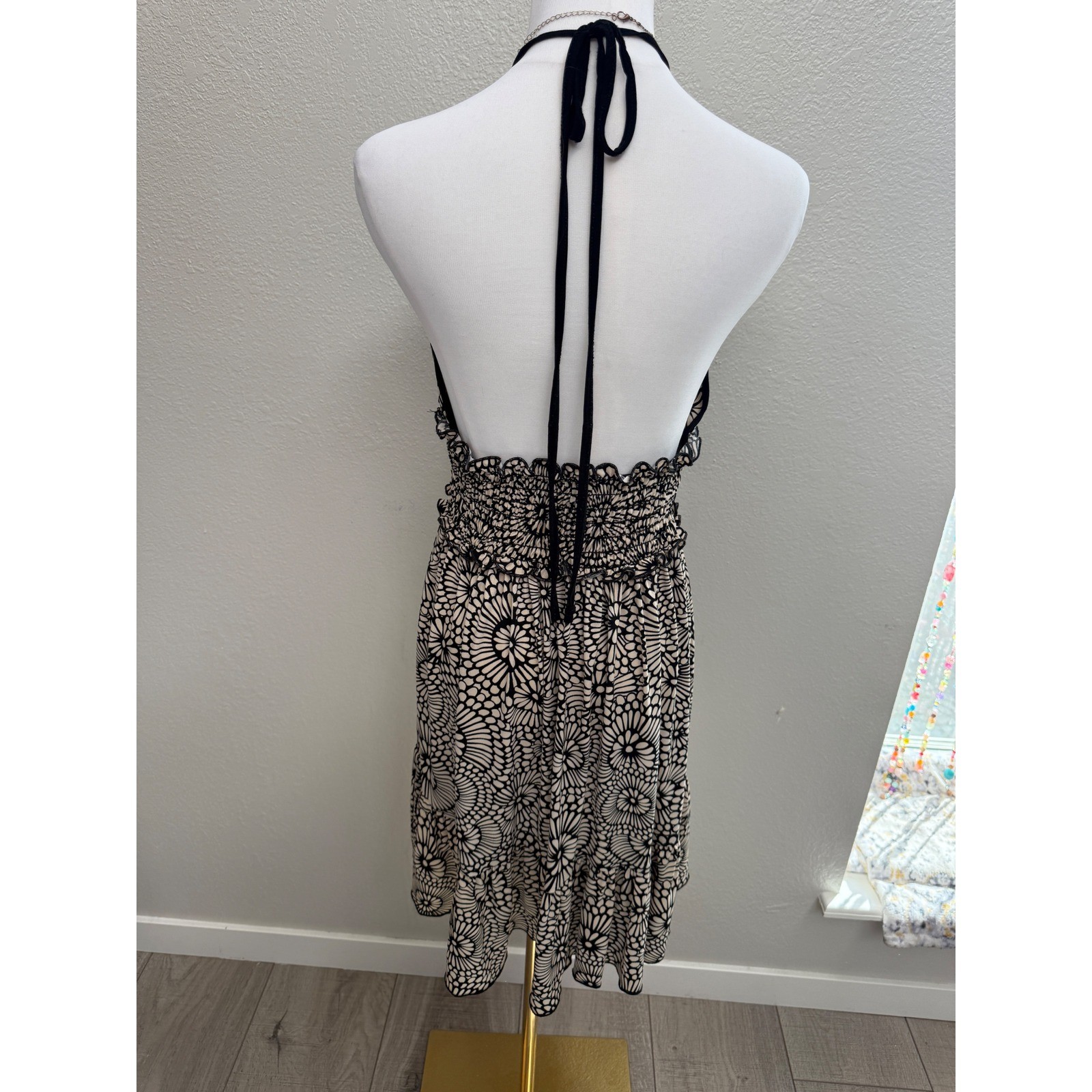 Halter Mini Dress Retro Floral Print Size M