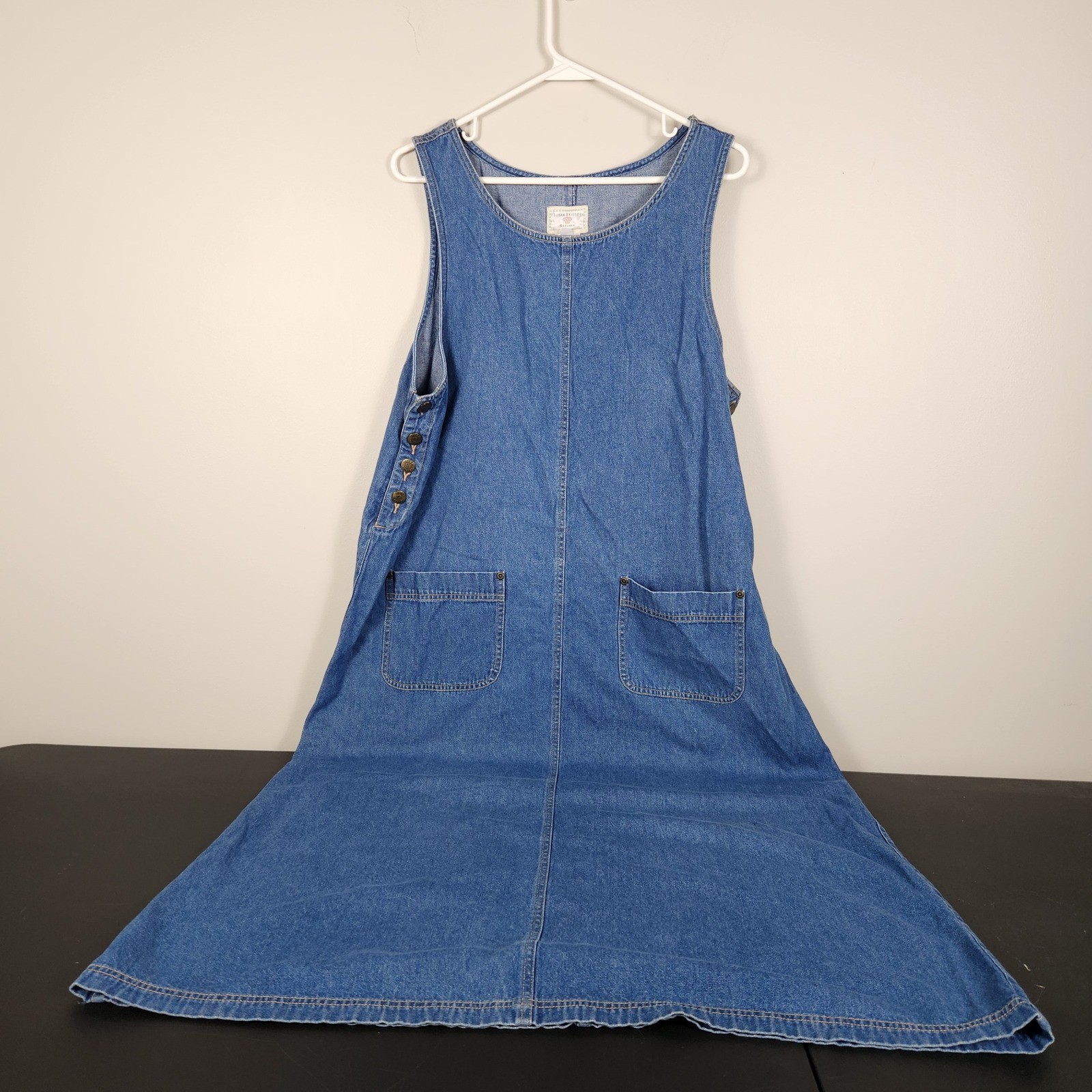 Susan Bristol Casuals Denim Jumper Dress Womens Large Blue Cotton Midi Pinafore