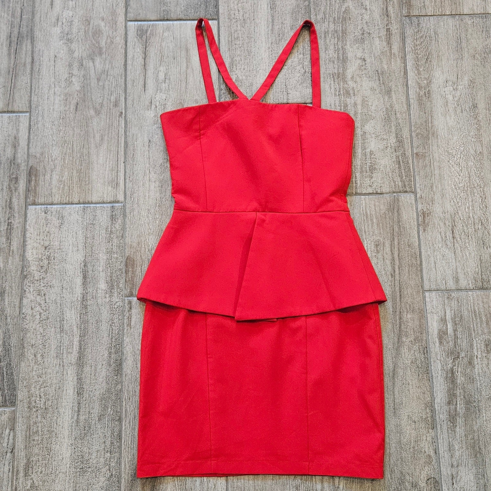 AQ/AQ Nielsen Peplum Mini Dress Women’s 4 Red Structured Cocktail Dress NEW