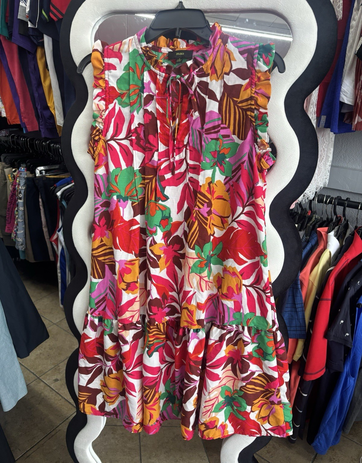 Maia Multicolor Floral Fit & Flare Dress Round Neck Sleeveless Knee Size 8