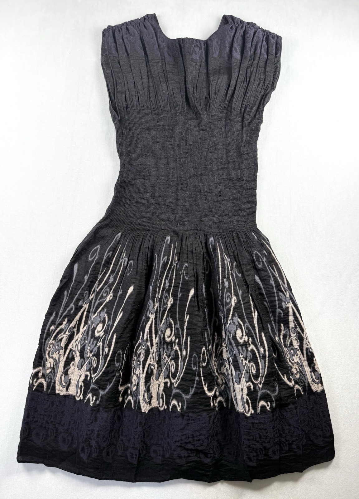 Max Edition Embroidered Crinkle Dress L Black Whimsigoth Y2K Stretch Sleeveless