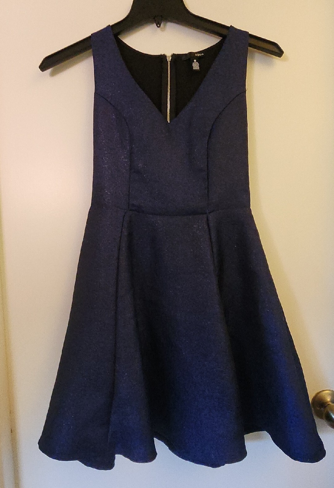Aqua by Bloomingdales sleeveless mini dress NAVY W Black metallic size M NEW