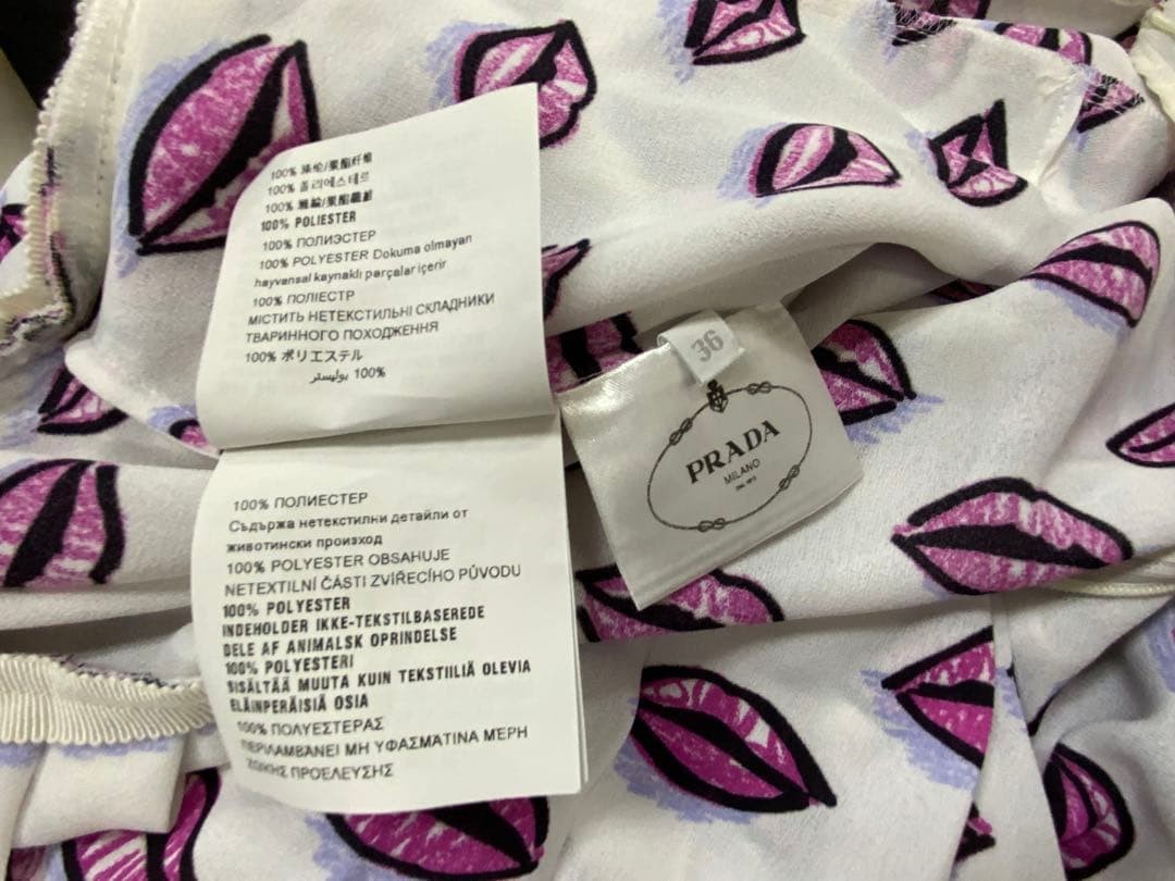 USED E9 PRADA ITALIAN-MADE LIP PRINT BOW TIE PLEATED DRESS VERYGOOD