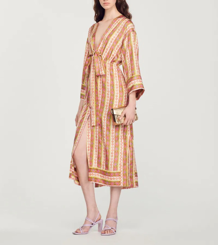 Sandro dress multicolour size 38 FR/M women’s 100% silk kaftan SFPRO02610