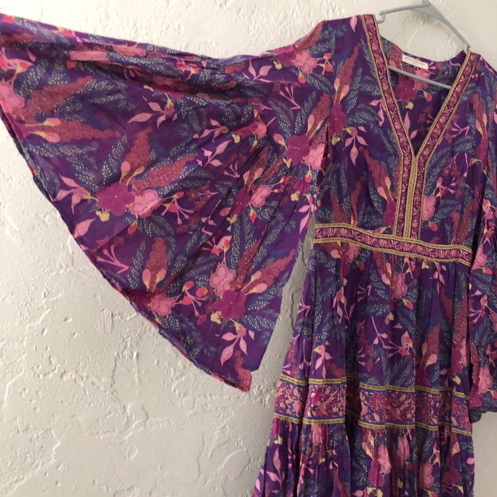 Spell & The Gypsy Bianca Dress Tiered Bell Sleeve Purple Floral V Neck Sz S READ