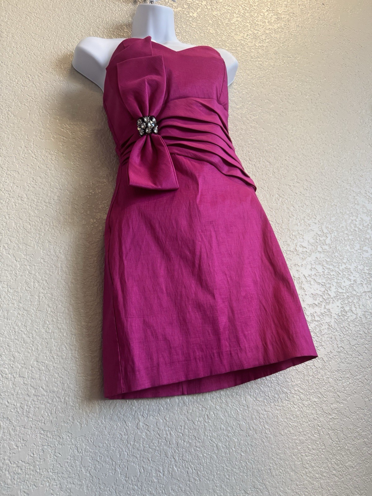 Mystic Pink Strapless Bodycon Short Dress Sweetheart Neck Bow Beaded Size S