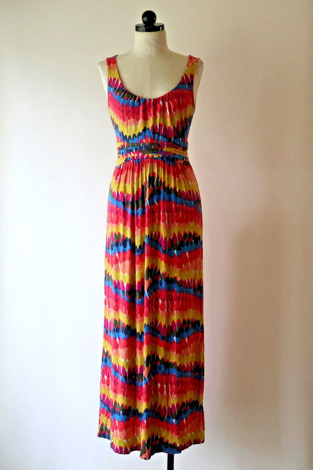 Boden Pink Blue Rainbow Stretchy Jersey Knit Sleeveless Long Maxi Dress Women 6R