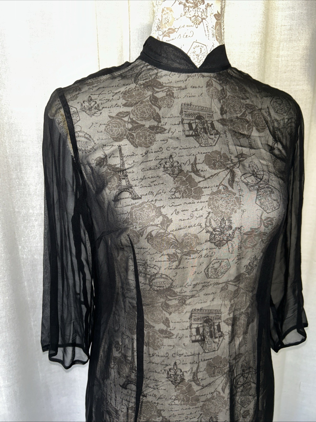 Morgane Le Fay Womens Sheer Shift Dress Black Wool High-Neck Size M