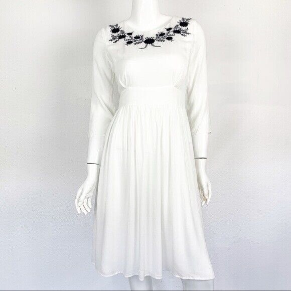Mod Ref Midi Dress Small White Embroidered Boho Resort Beach Bridal Casual