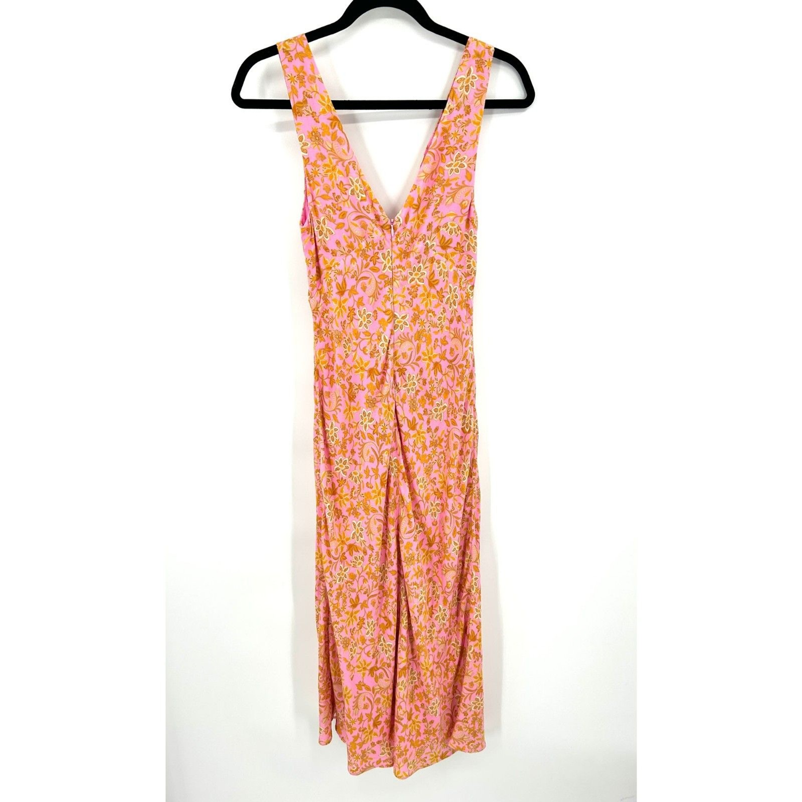 FORTUNATE ONE Pink Peach Floral Print Pleated Midi Spring Slip Dress Size Medium