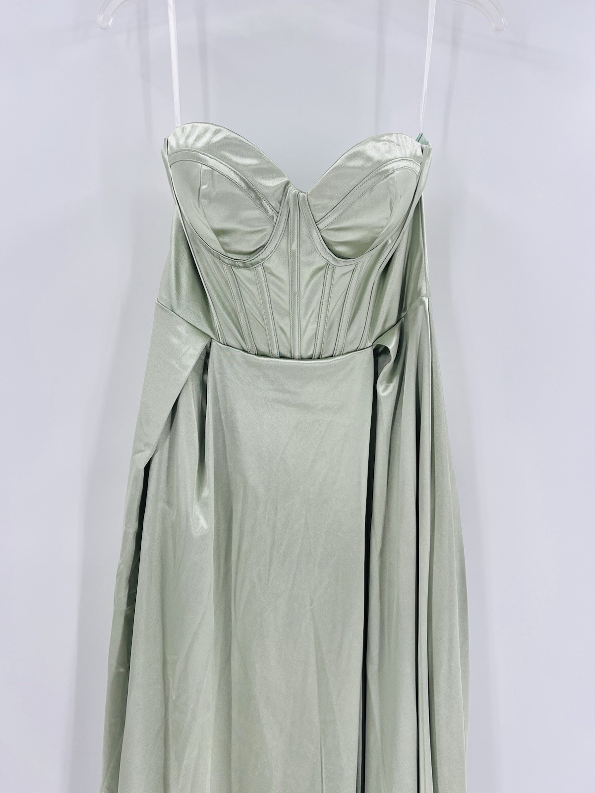 Amazon Adyce Strapless Pale Sage Satin Dress medium new