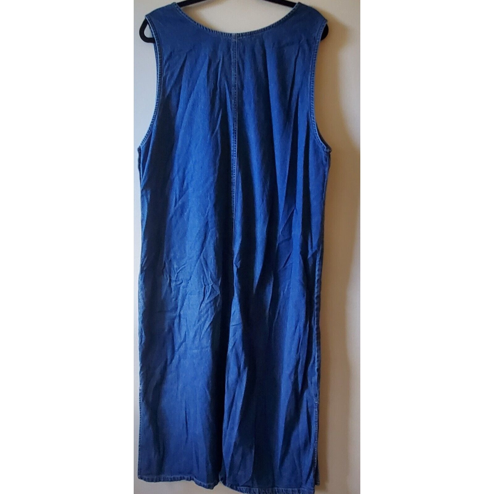 VTG MPH Blues XL Denim Side Button Sleeveless Embroidered Denim Dress Pockets