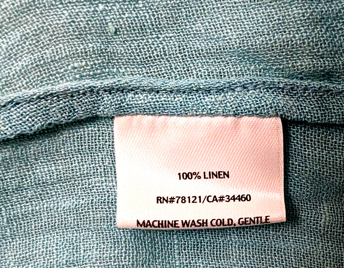 EILEEN FISHER 100% ITALIAN Linen AQUA Sleeveless A-Line Dress Tie Front L VEUC!*