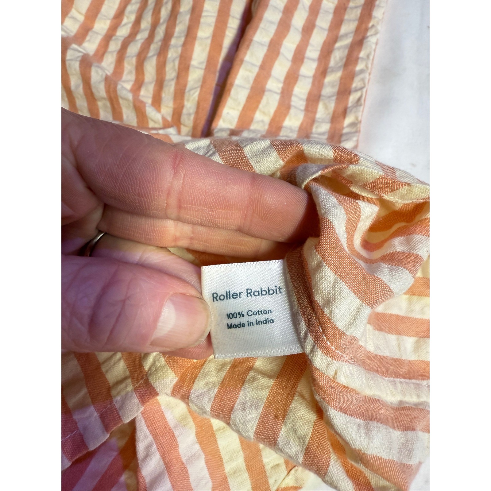 Roller Rabbit Orange White Striped Seersucker Button Front Shirt Dress Sz S