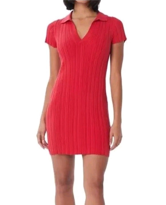 Lita by Ciara Red Ribbed Polo Mini Dress Small Cotton Comfort