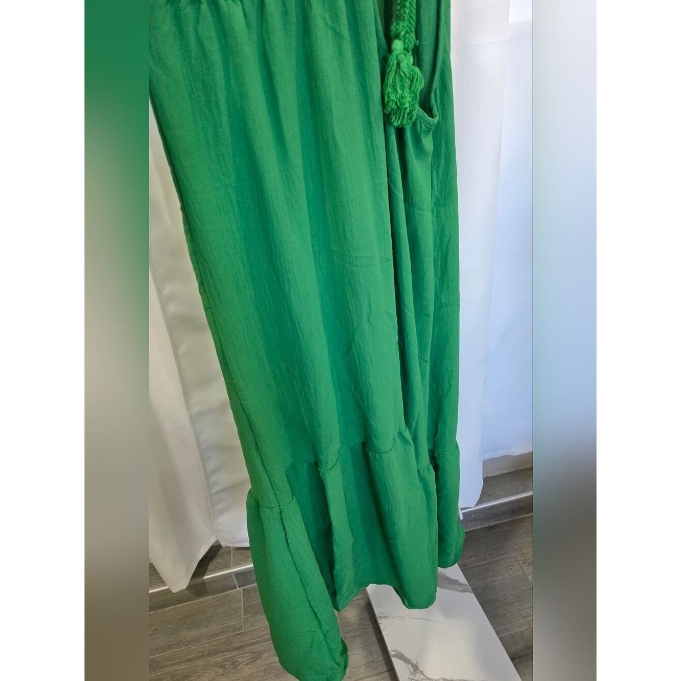Green Halter Maxi Dress, Tiered Hem, Braided Details, Beachy/Vacation Style
