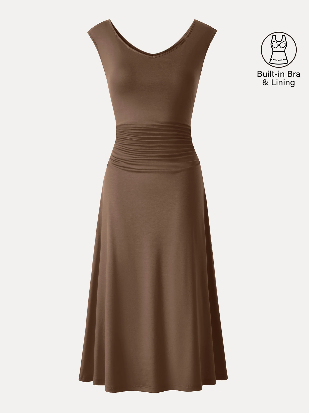 Cooling Lyocell V-Neck Ruched Midi Bra Dress