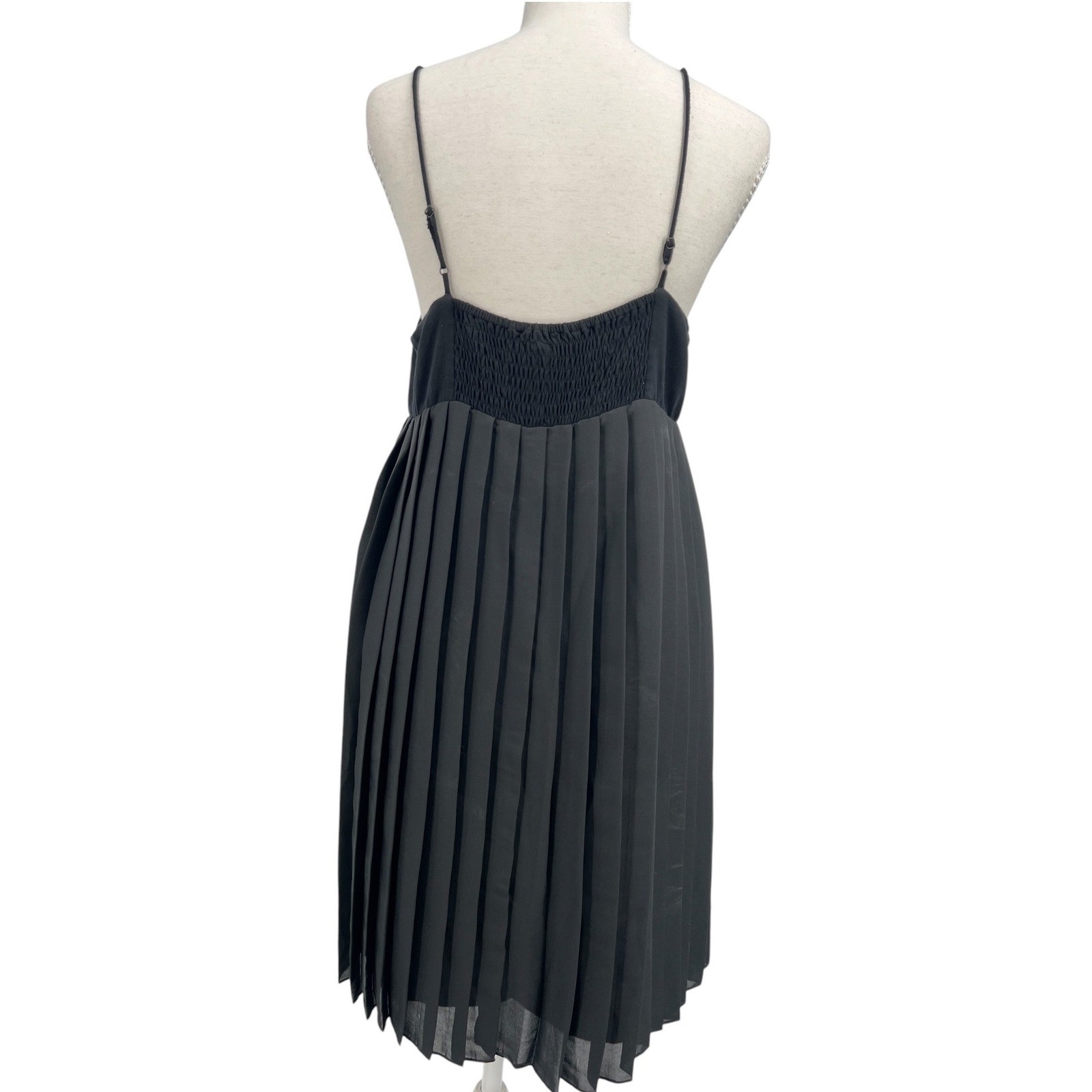 BCBGeneration Babydoll Dress M Black Pleated Empire Waist Chic Party Cocktail
