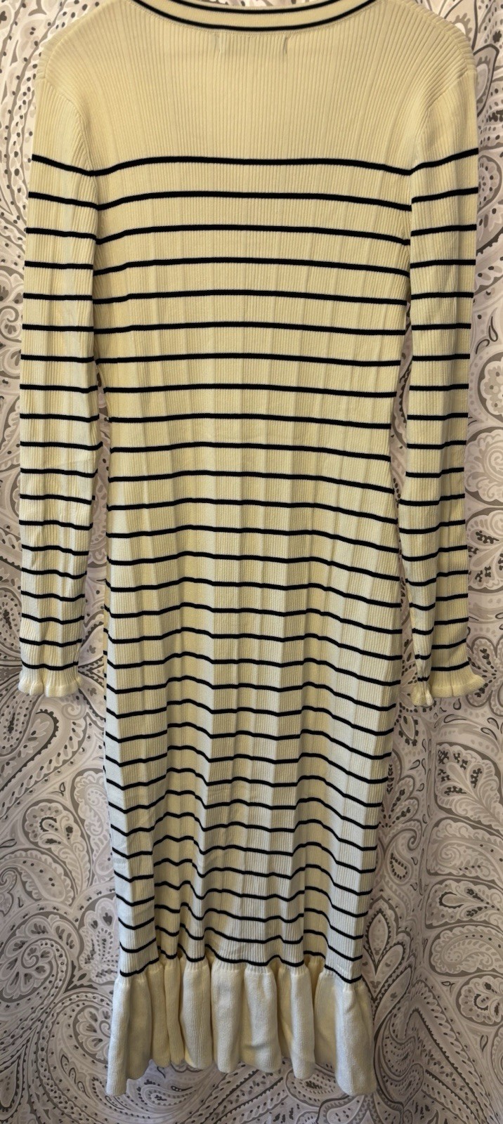 NWT Zesica Striped Faux Button Front Ribbed Sweater Dress Stretchy Cream & Black