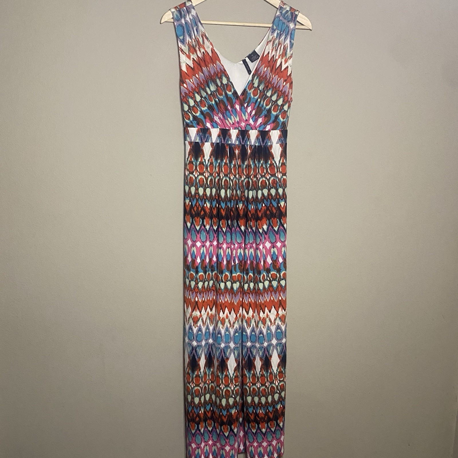 New Directions Sleeveless Bohemian Geometric Maxi Dress XL Pink Orange Blue
