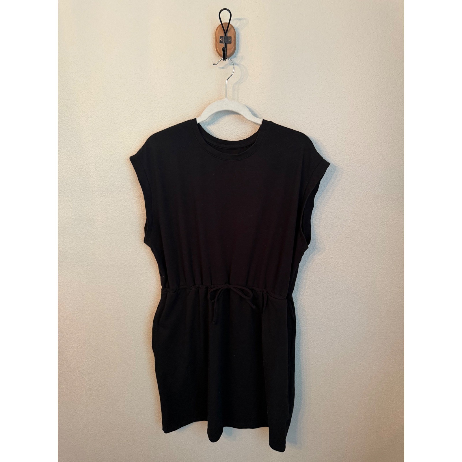 A New Day Knit Dress Women XXL Black Excellent Drawstring Waist Pocketed Muscle