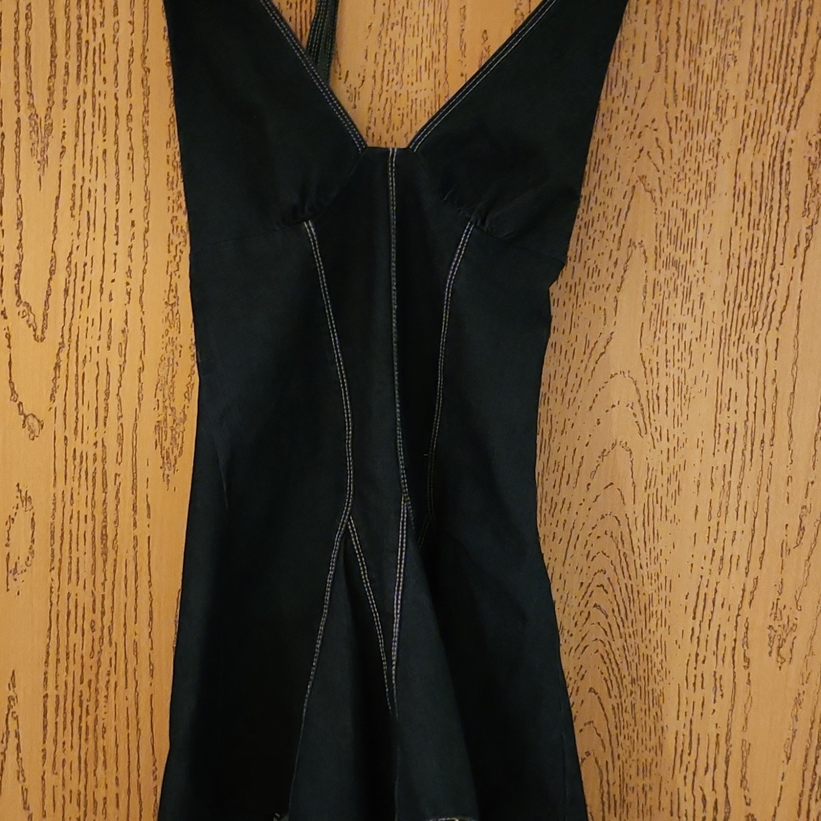 Women’s S Black Solid Sleeveless V-Neck Fit & Flare Blouson Midi Dress Demin