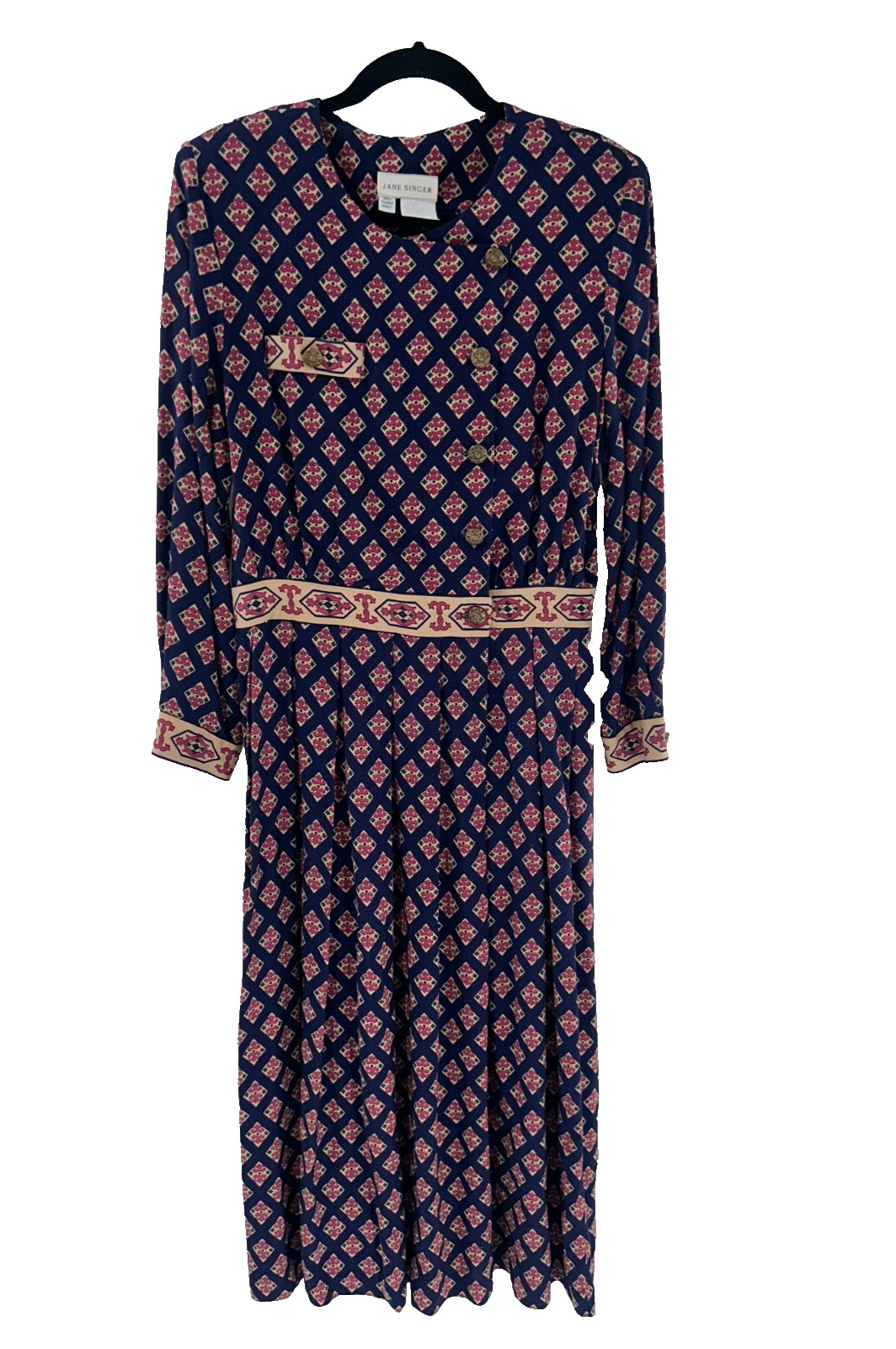 Women’s Vintage Jane Singer Geometric Print Midi Dress Size 12