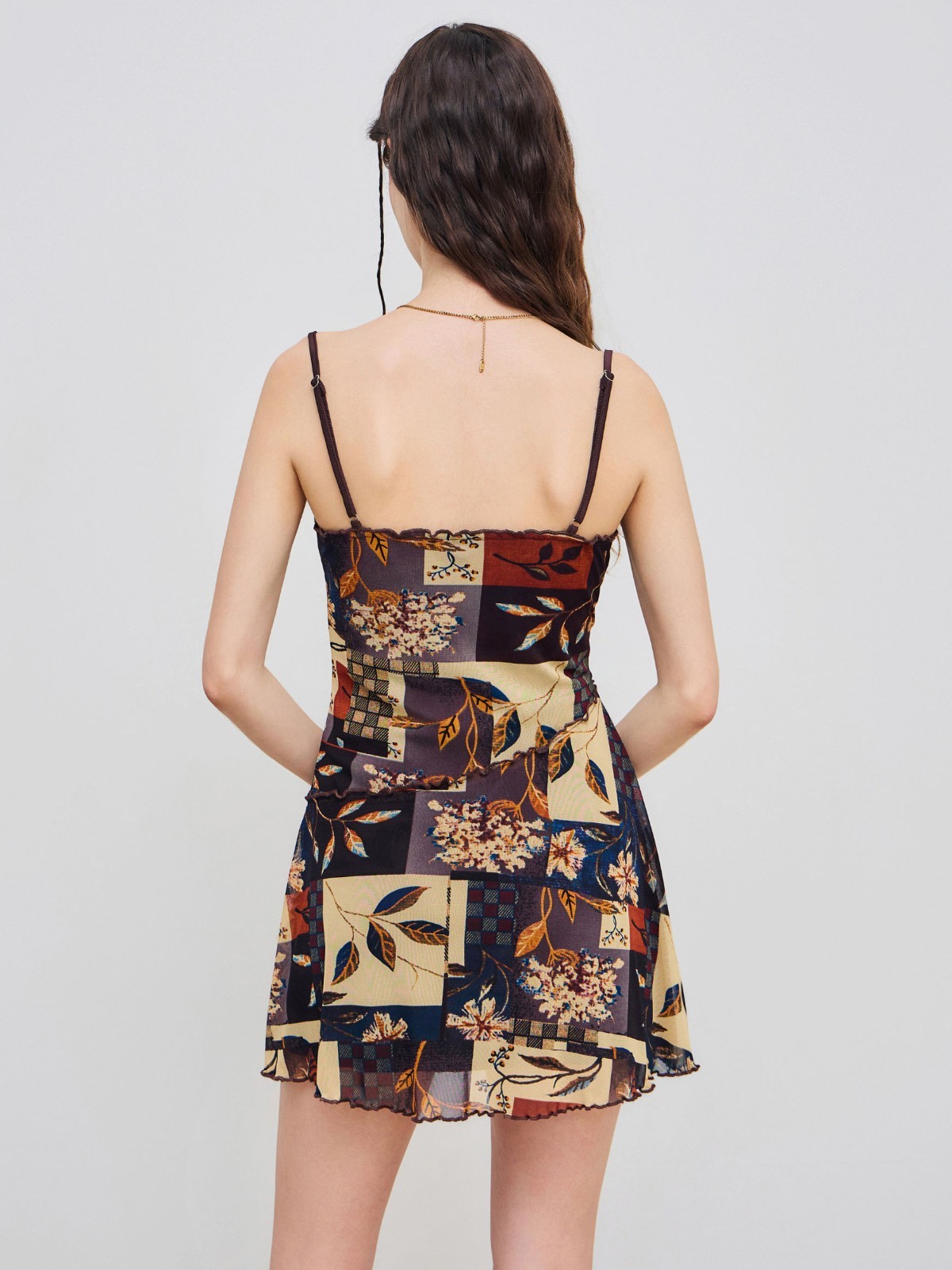 Floral Print Mini Dress Mesh Patchwork Summer Sundress Cider