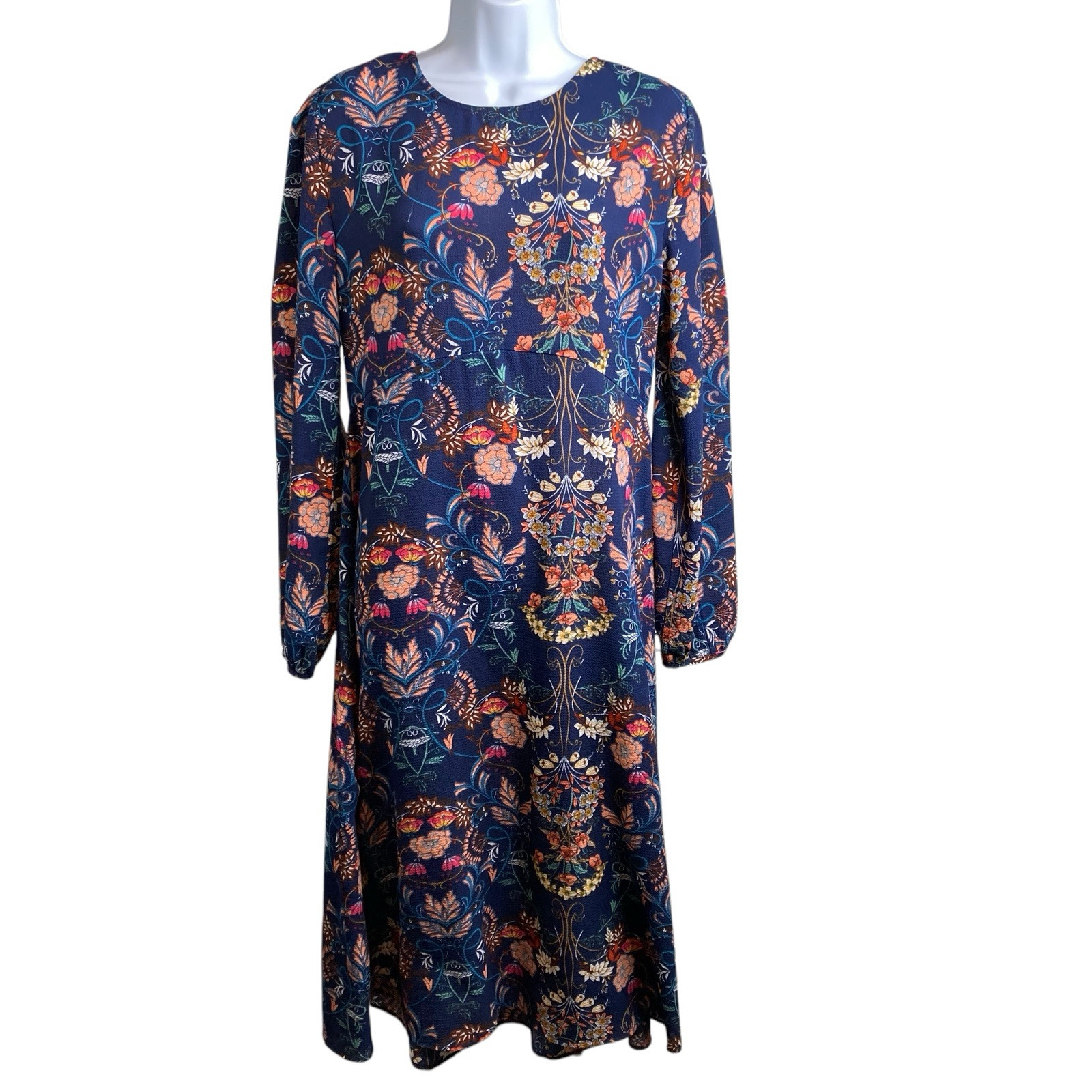 I. Madeline Garden Splendor Floral Midi Dress Size M Cottagecore Modest Boho