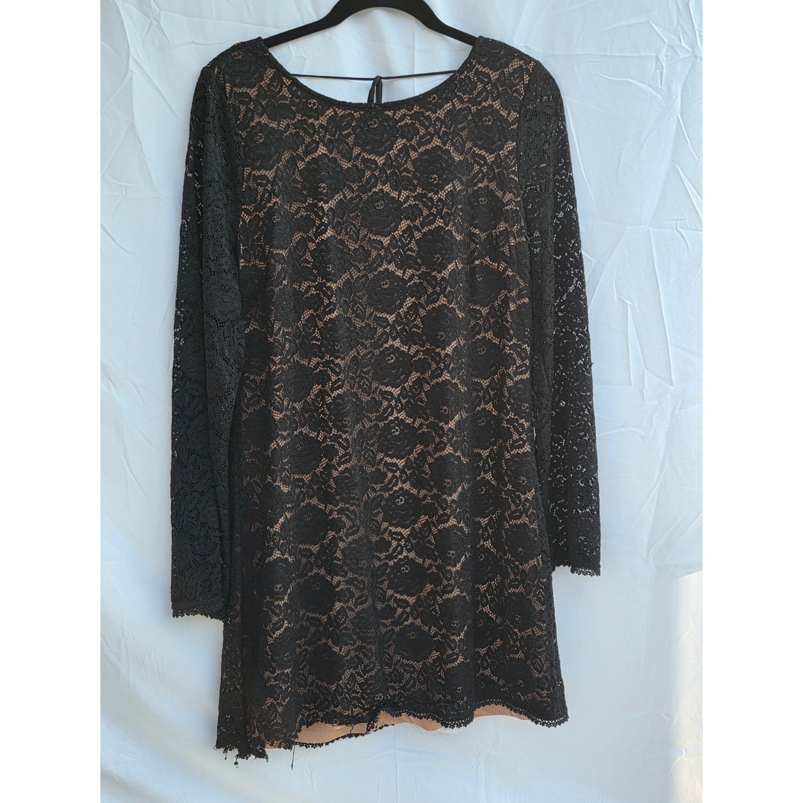 Gentle Fawn Hannah Black Lace Long Sleeve Open Back Mini Dress Small F2410-8707