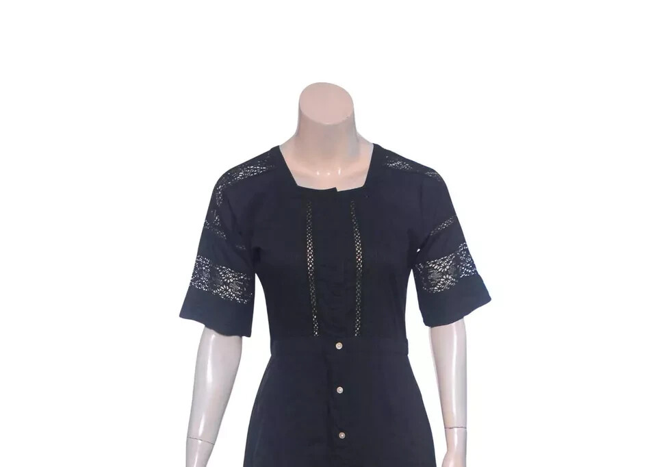 LoveShackFancy Edie Dress M 8 Pintuck Buttondown Lace Black Cotton Midi NW 42432