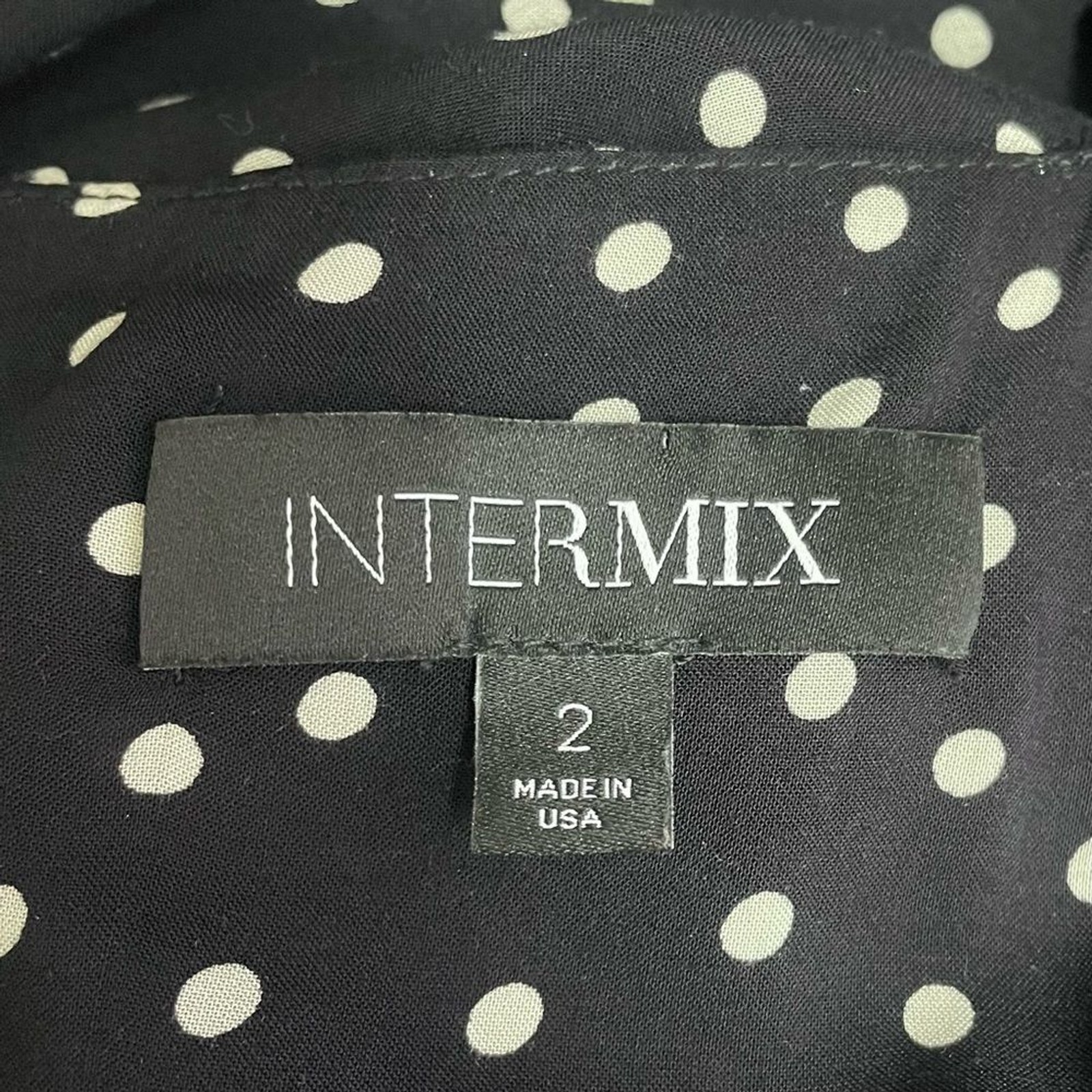 Intermix Linette Black Polka Dot Midi Dress Size 2 Spaghetti Strap Button Front