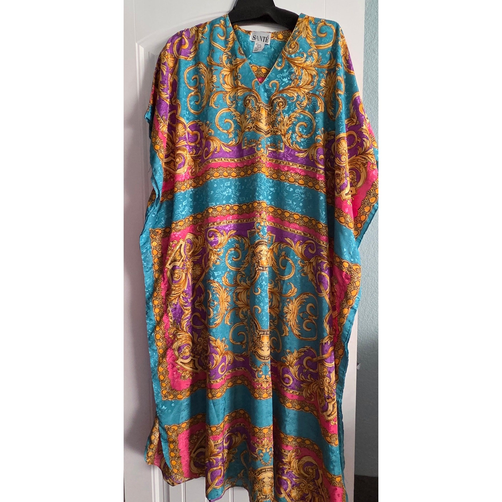 Vintage Sante Abstract Classics Colorful Paisley Kaftan Maxi Dress One Size