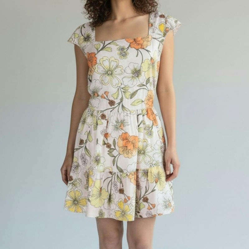 Lottie & Holly Pink Floral Print Ruffled Mini Dress Women’s Size L NWT