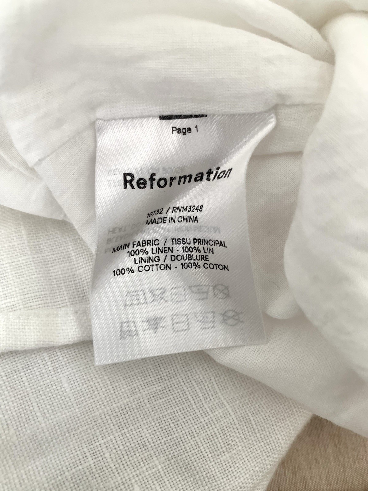 Reformation Spring Linen Mini Dress Bow Detail Puff Sleeves White Size 4