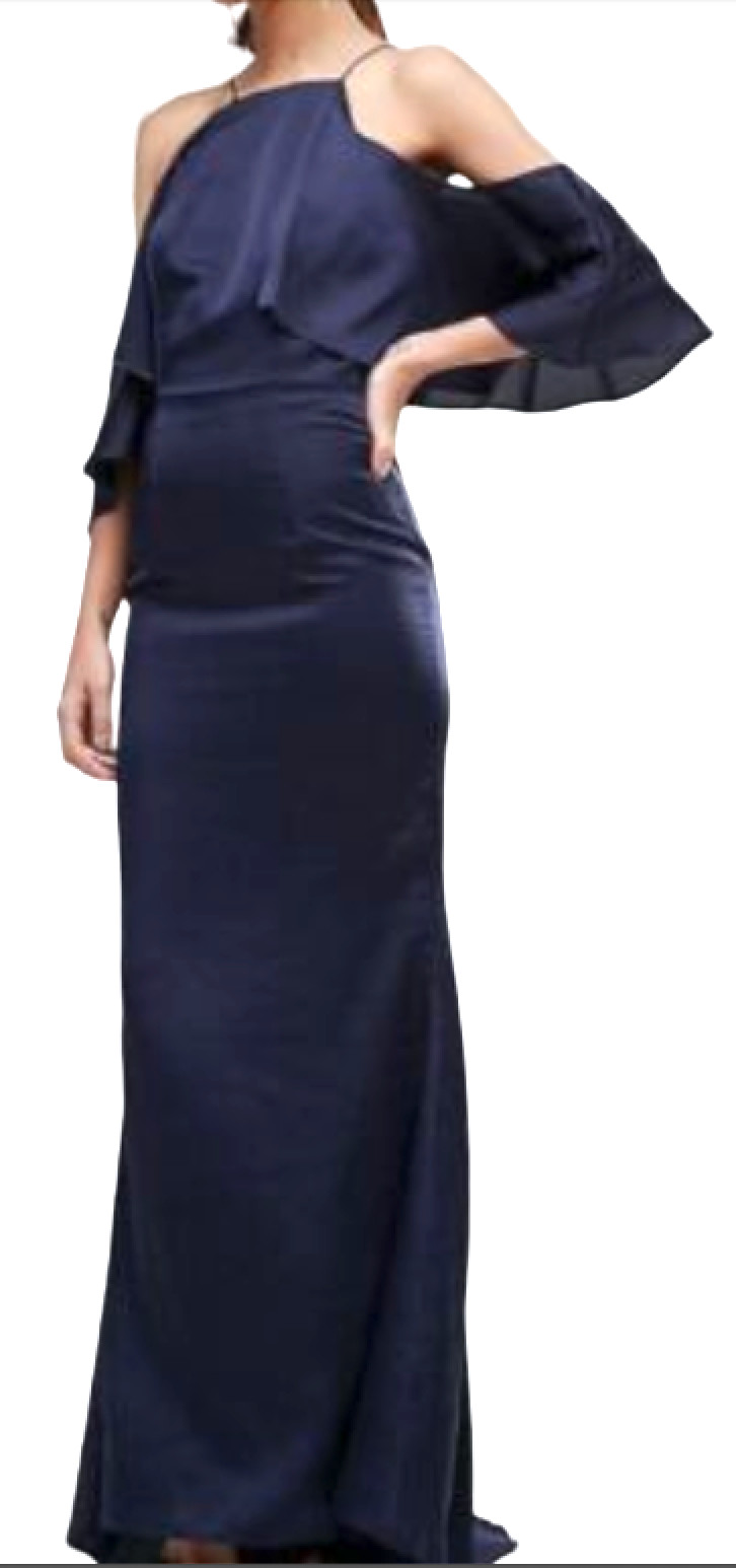 JARLO NAVY BLUE FISHTAIL COLD SHOULDER MAXI DRESS US 4 UK 8 PARTY DANCE WEDDING
