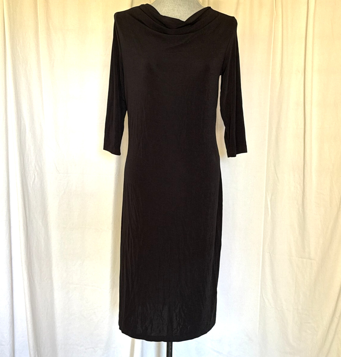 Elegant Carolyn Strauss Black Cowl‎ Neck long Sleeve Viscose Jersey Dress L?