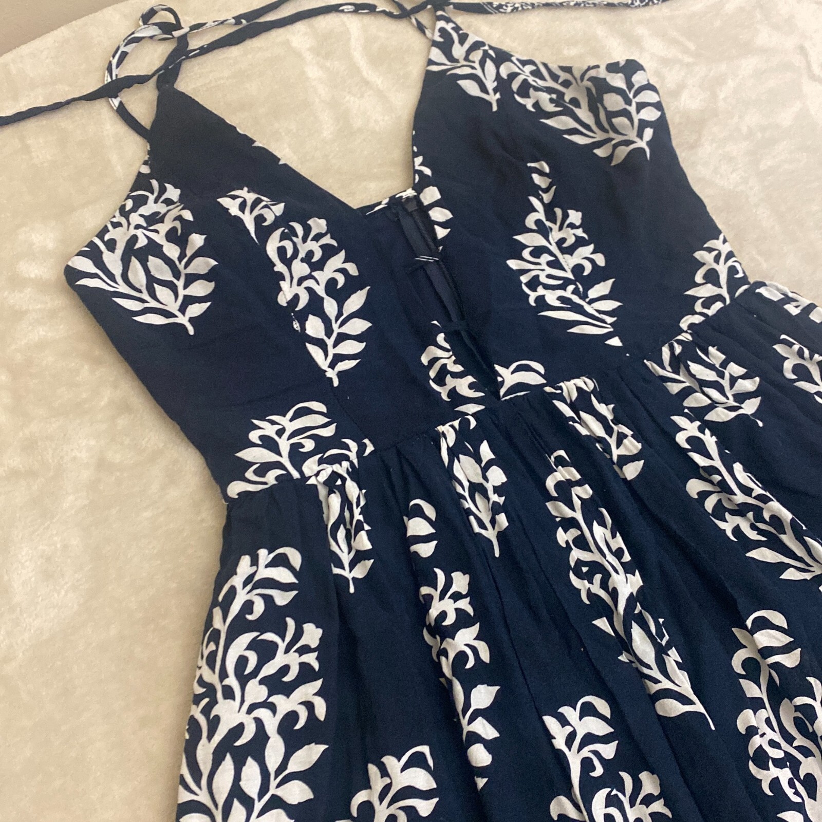 Miss Avenue Womens Navy Blue Leaf Print Split Neck Side Slit Maxi Dress Size S