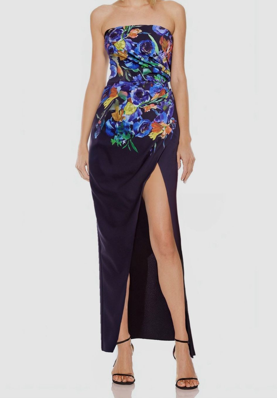 Jewel Badgley Mischka Women’s Blue Floral Strapless A-Line Dress Size 16