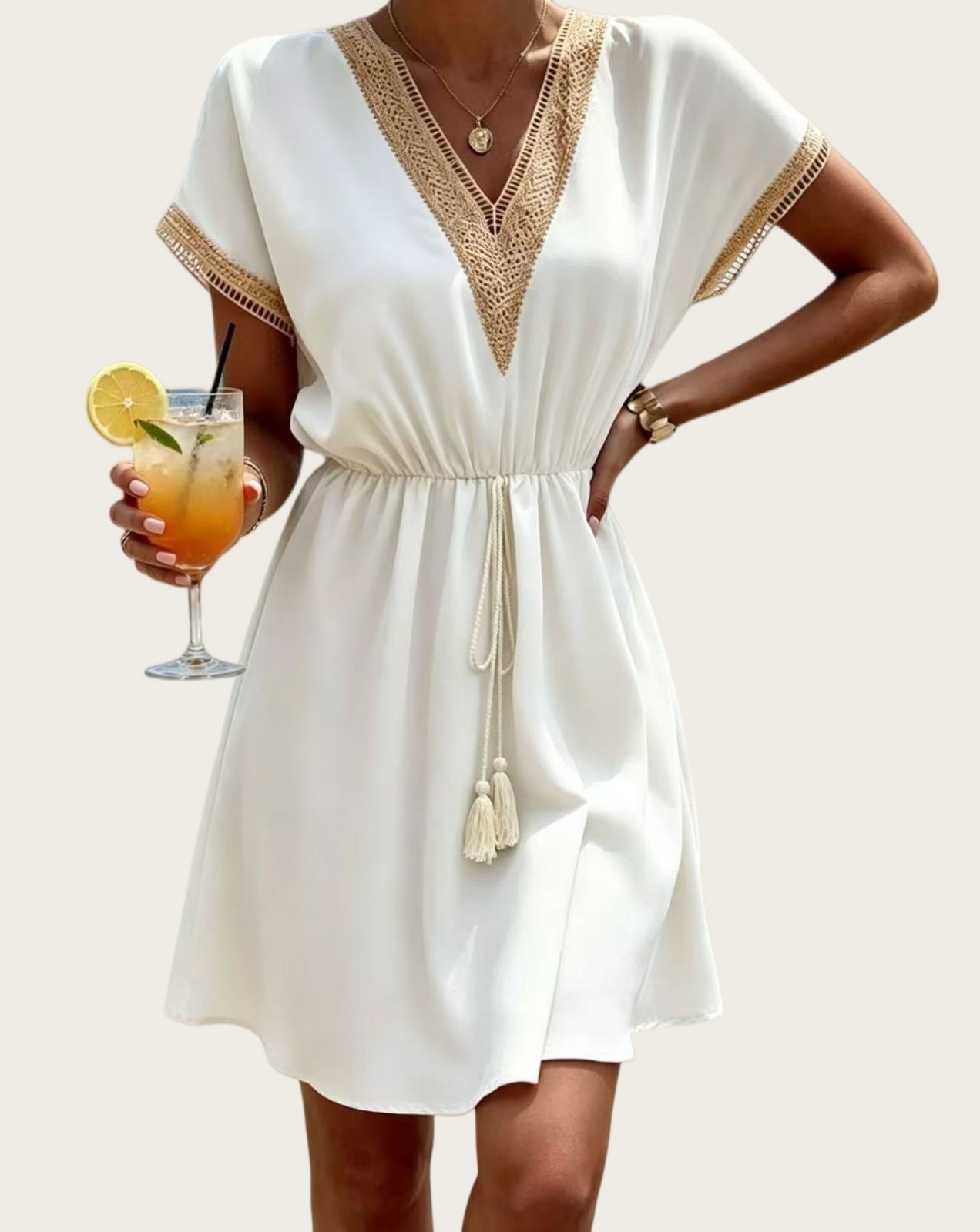V Neck Lace Summer DRESS SOLID Short Sleeve SWEET A Line Party Sundress S-3XL