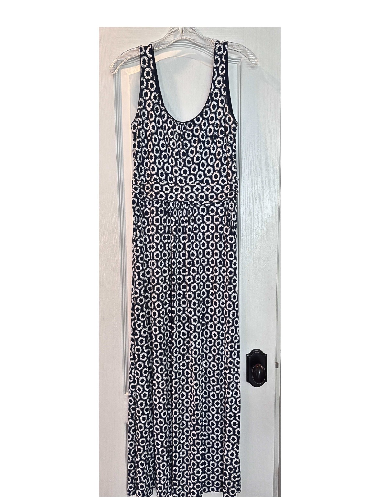 BODEN Diana Navy White Floral Print Knit Jersey Maxi Dress POCKETS UK 10R US 6R