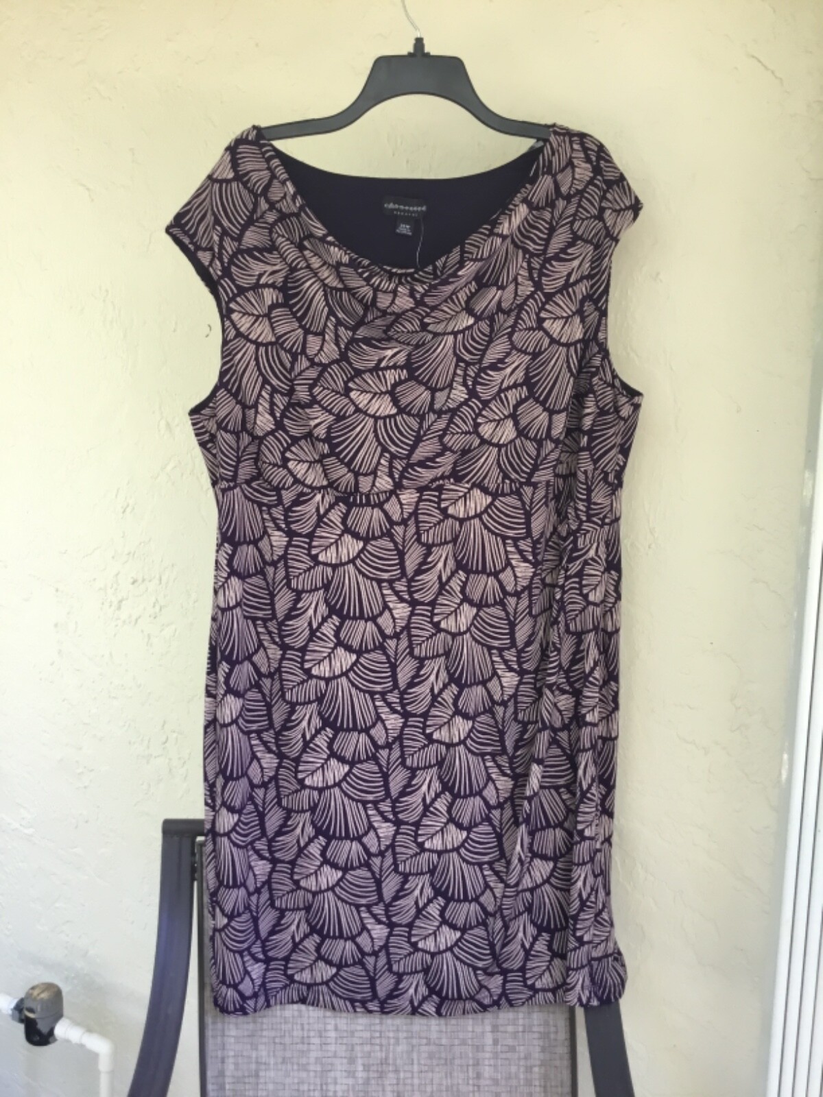 NEW CONNECTED PURPLE BEIGE PLEATED CAREER SHEATH DRESS SIZE 20 W WOMEN
