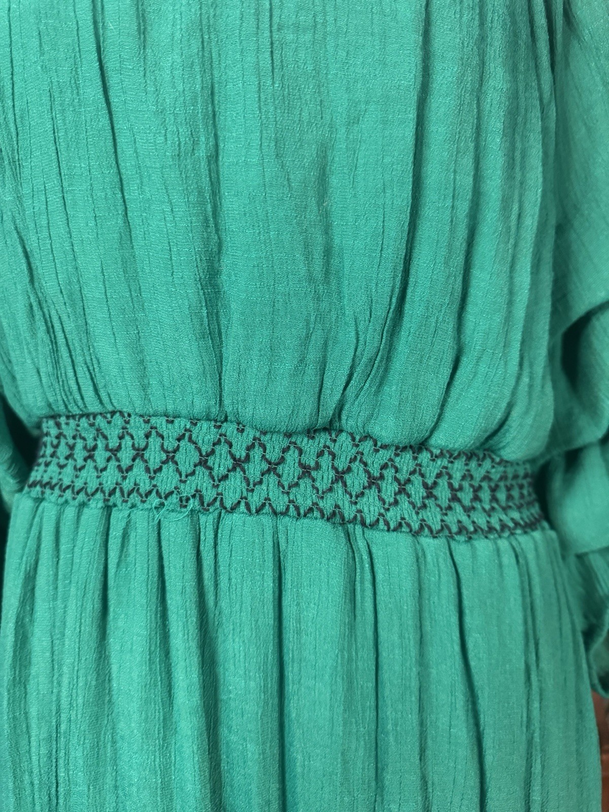 Indigo Rose Green Solid Smocked Waist Ruffle Sleeve Midi Dress Plus 2X